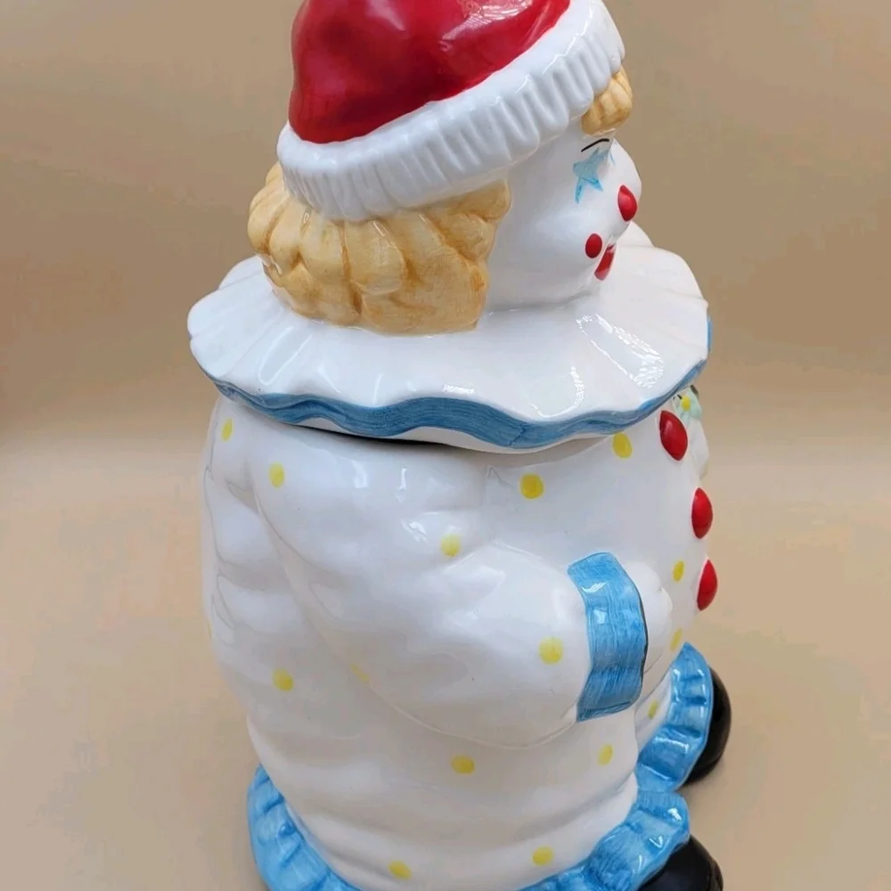 Vintage Ceramic/Porcelain Star Starry Eyed Circus Clown w/ Puppy Cookie Jar